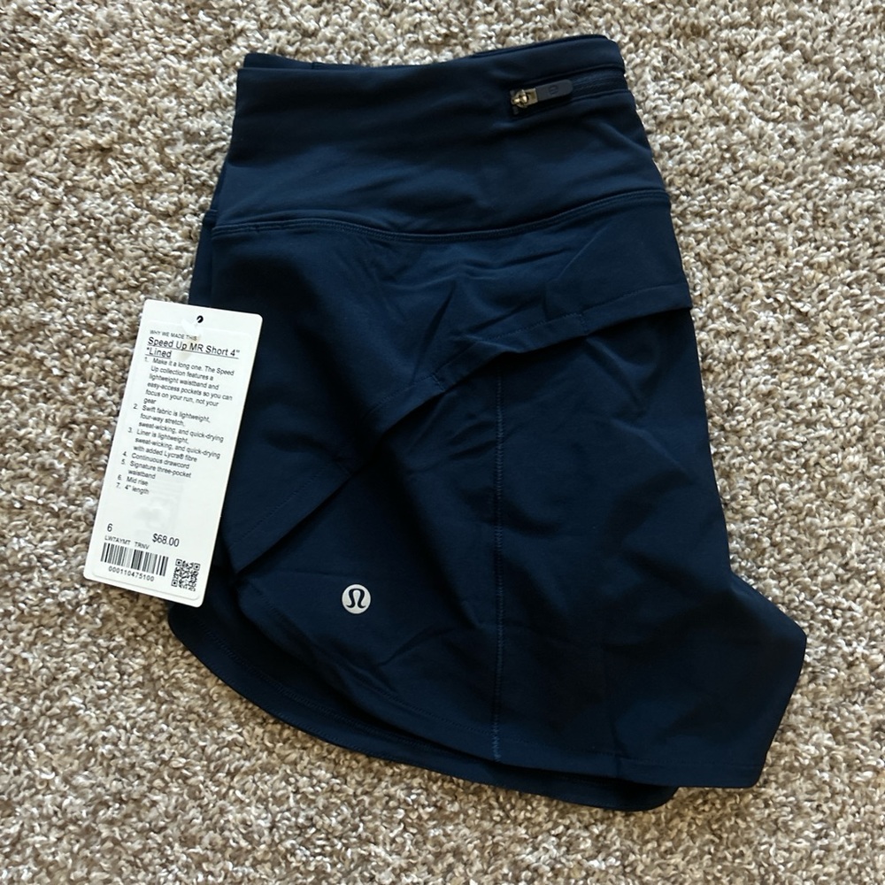 NWT true navy lululemon speed up MR short 4” lined.